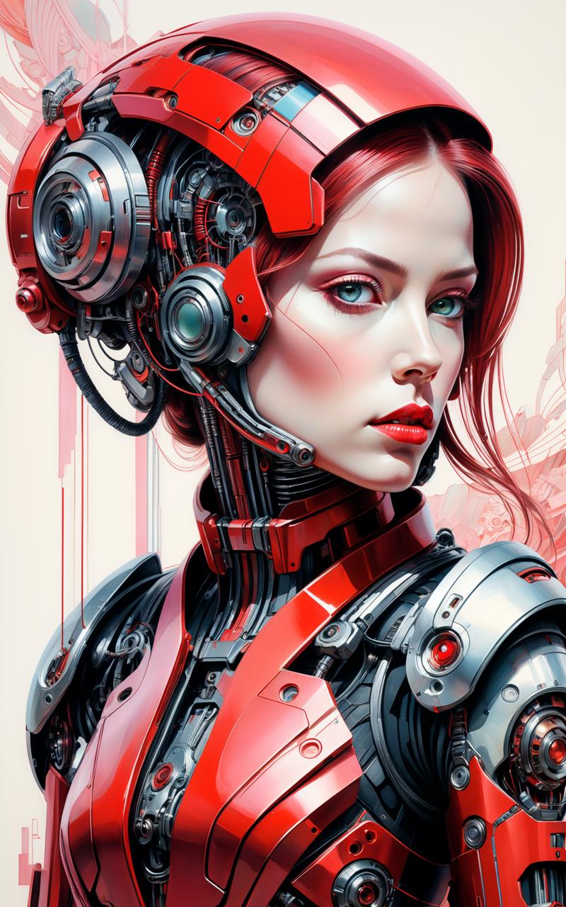 04599-374406847-Penciled, incredible cyborg, in a form-fitting mechanical exosuit, portrait of a woman, predominance of red and pastel, intricat.png